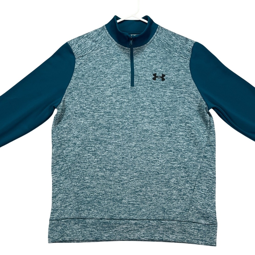 Under Armour Mens Medium M/M Teal Grey Heather 1/4 Zip Pullover Sweatshirt Green